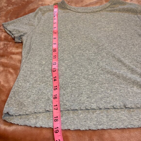 Aerie Light Gray Cropped Baby Tee Ribbed Lettuce Trim Women's Size Medium #175 - Picture 5 of 8